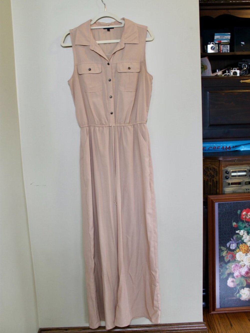 BeBop Sleeveless Beige Jumpsuit with Button Front